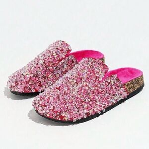 Pink Crystal Embellished Slip-On Shoes
